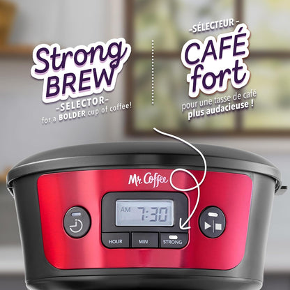 Mr. Coffee 12 Cup Programmable Coffee Maker with Strong Brew Selector, Red