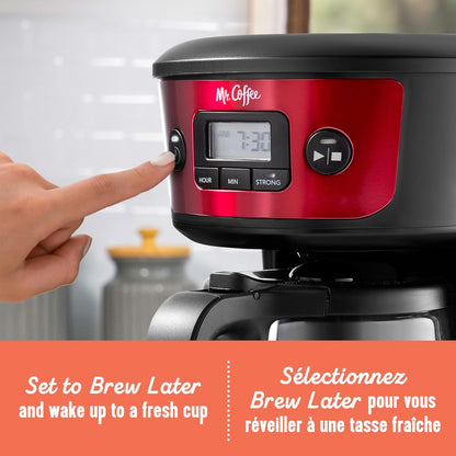 Mr. Coffee 12 Cup Programmable Coffee Maker with Strong Brew Selector, Red