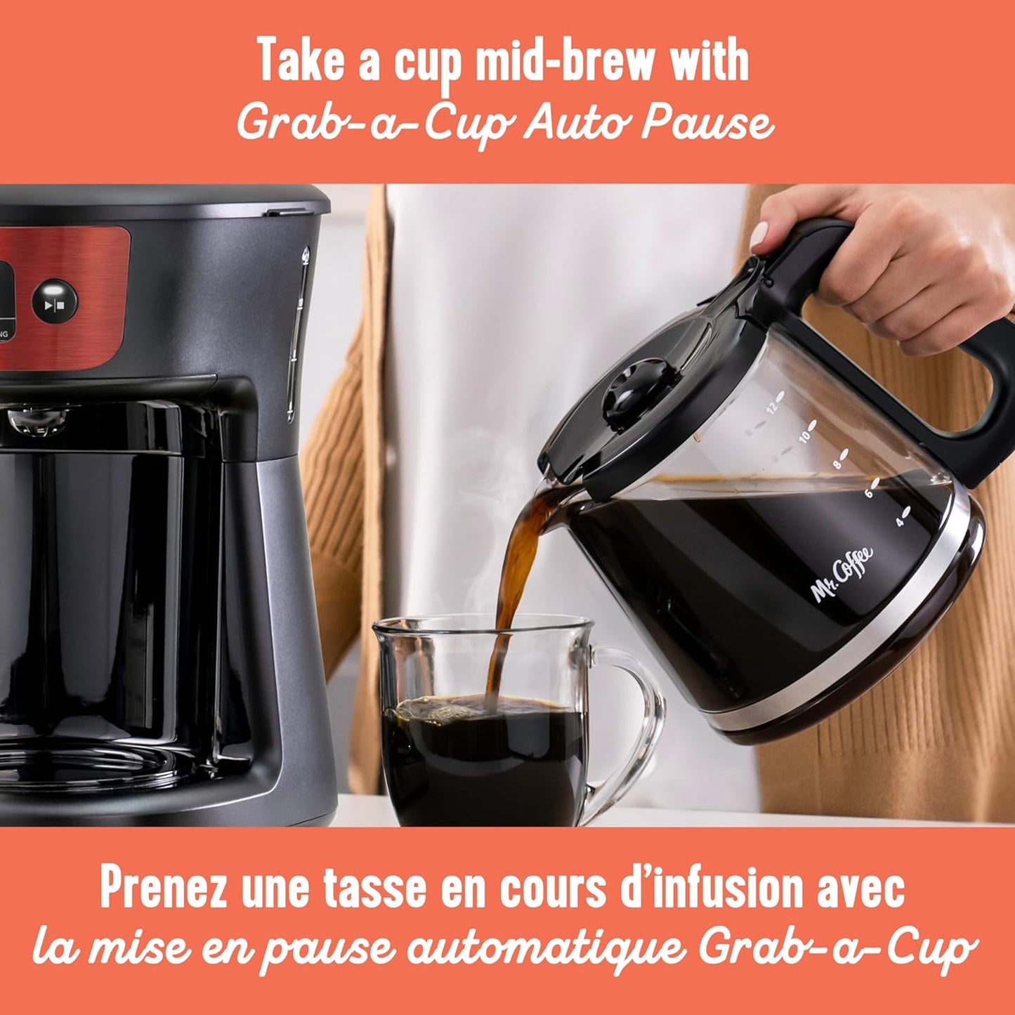 Mr. Coffee 12 Cup Programmable Coffee Maker with Strong Brew Selector, Red