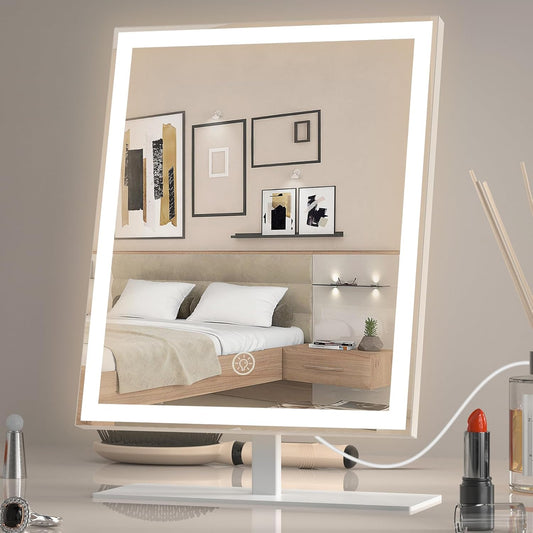 Vanity Mirror with Lights, Lighted Makeup Mirror with 3 Color Modes, Dimmable Light, Hollywood Vanity Makeup Mirror with Smart Touch Control, Gift for Teen Girl/Women (12in. White)