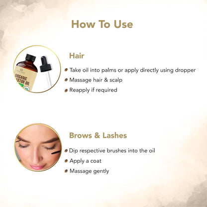 Botanic Hearth Castor Oil | USDA Certified Organic |100% Pure & Hexane Free | Cold Pressed |for Eyelashes, Eyebrows, Hair | With Eyebrow & Eyelash Brush | 2fl oz