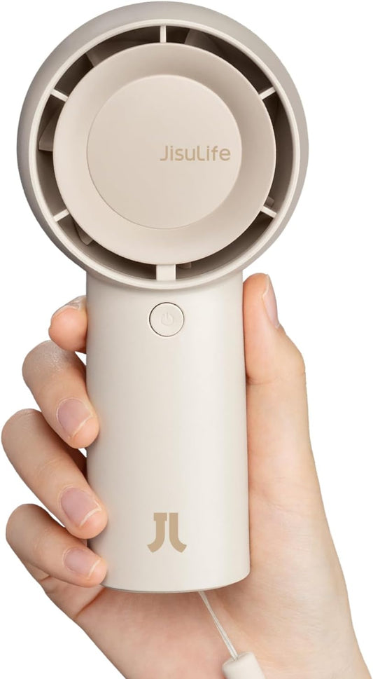 JISULIFE Handheld Turbo Fan [16H Max Cooling Time] Mini Portable Hand, 4000mAh USB Rechargeable Personal, Battery Operated Small Pocket Fan with 5 Speeds for Travel/Outdoor/Home/Office - Brown