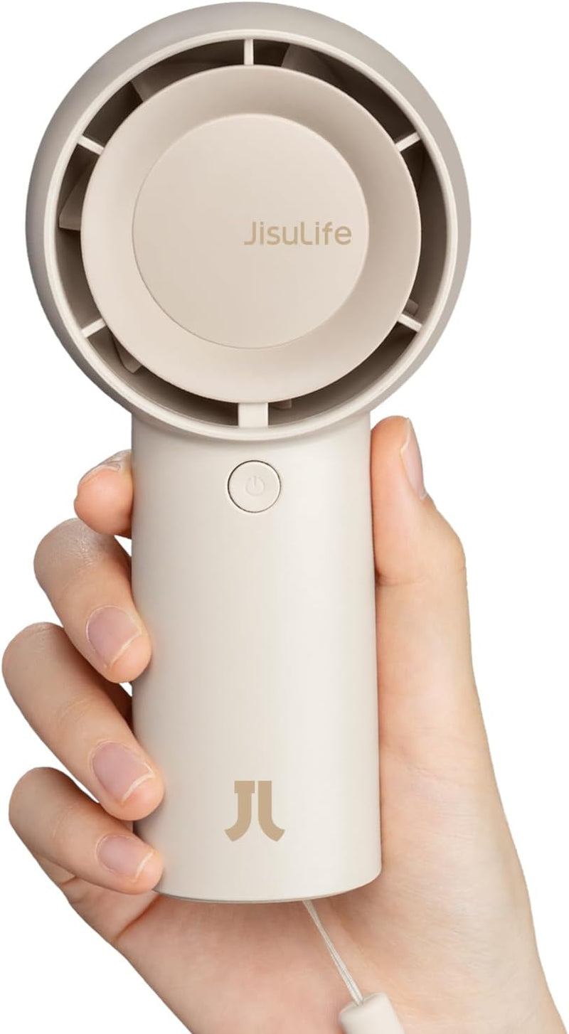 JISULIFE Handheld Turbo Fan [16H Max Cooling Time] Mini Portable Hand, 4000mAh USB Rechargeable Personal, Battery Operated Small Pocket Fan with 5 Speeds for Travel/Outdoor/Home/Office - Brown
