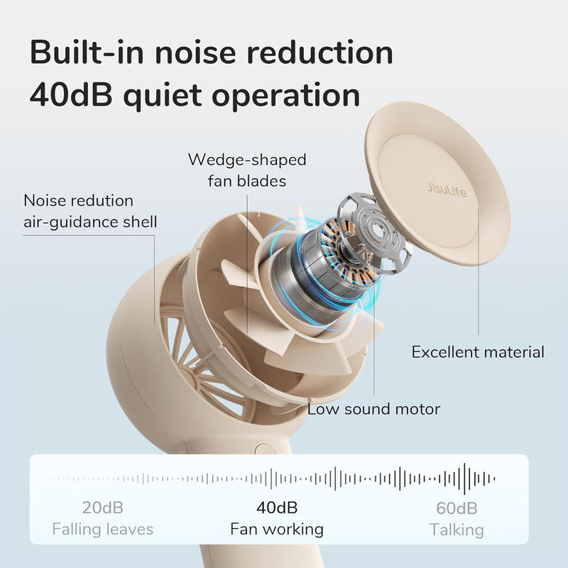 JISULIFE Handheld Turbo Fan [16H Max Cooling Time] Mini Portable Hand, 4000mAh USB Rechargeable Personal, Battery Operated Small Pocket Fan with 5 Speeds for Travel/Outdoor/Home/Office - Brown