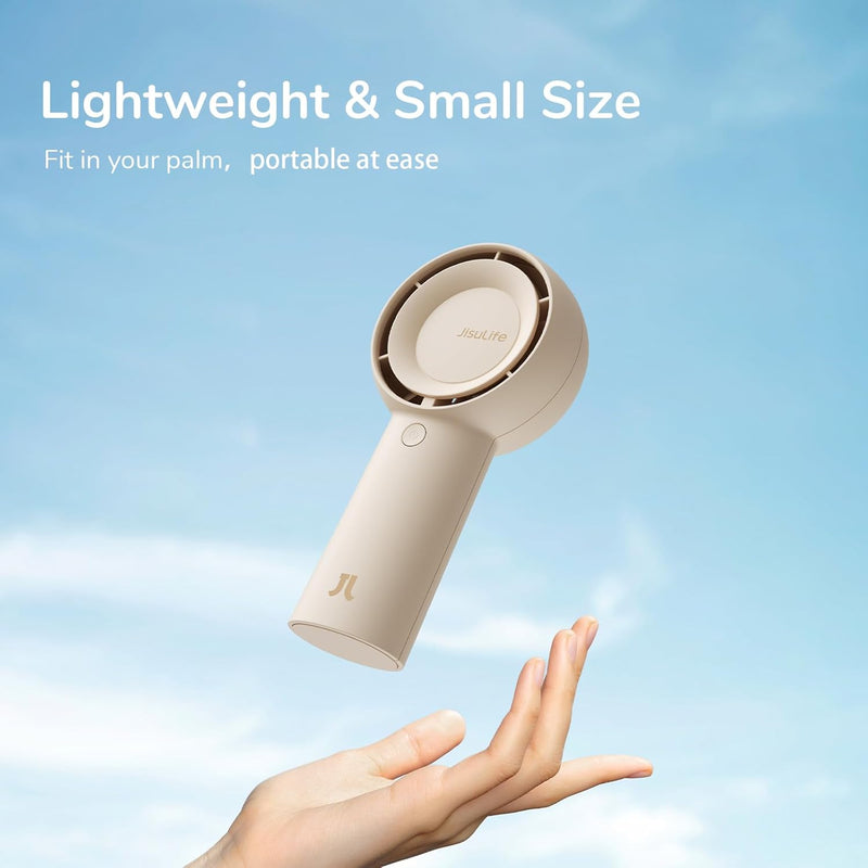 JISULIFE Handheld Turbo Fan [16H Max Cooling Time] Mini Portable Hand, 4000mAh USB Rechargeable Personal, Battery Operated Small Pocket Fan with 5 Speeds for Travel/Outdoor/Home/Office - Brown