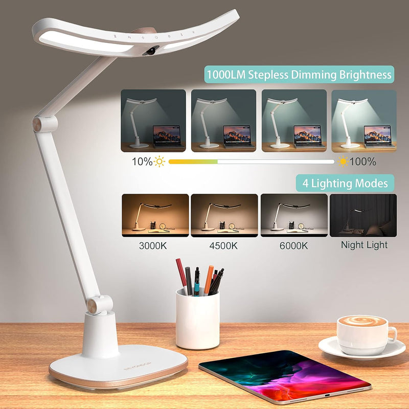 e-Reading LED Desk Lamp with Monitor Sensor, Touch Table Lamp for Home Office, Eye-Caring Reading Lamp for Working Studying, Auto-Dimming Swing Arm Desk Lamp for Engineers Designers Gaming