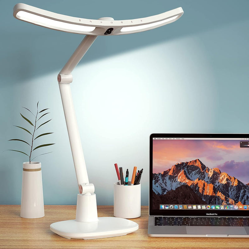 e-Reading LED Desk Lamp with Monitor Sensor, Touch Table Lamp for Home Office, Eye-Caring Reading Lamp for Working Studying, Auto-Dimming Swing Arm Desk Lamp for Engineers Designers Gaming