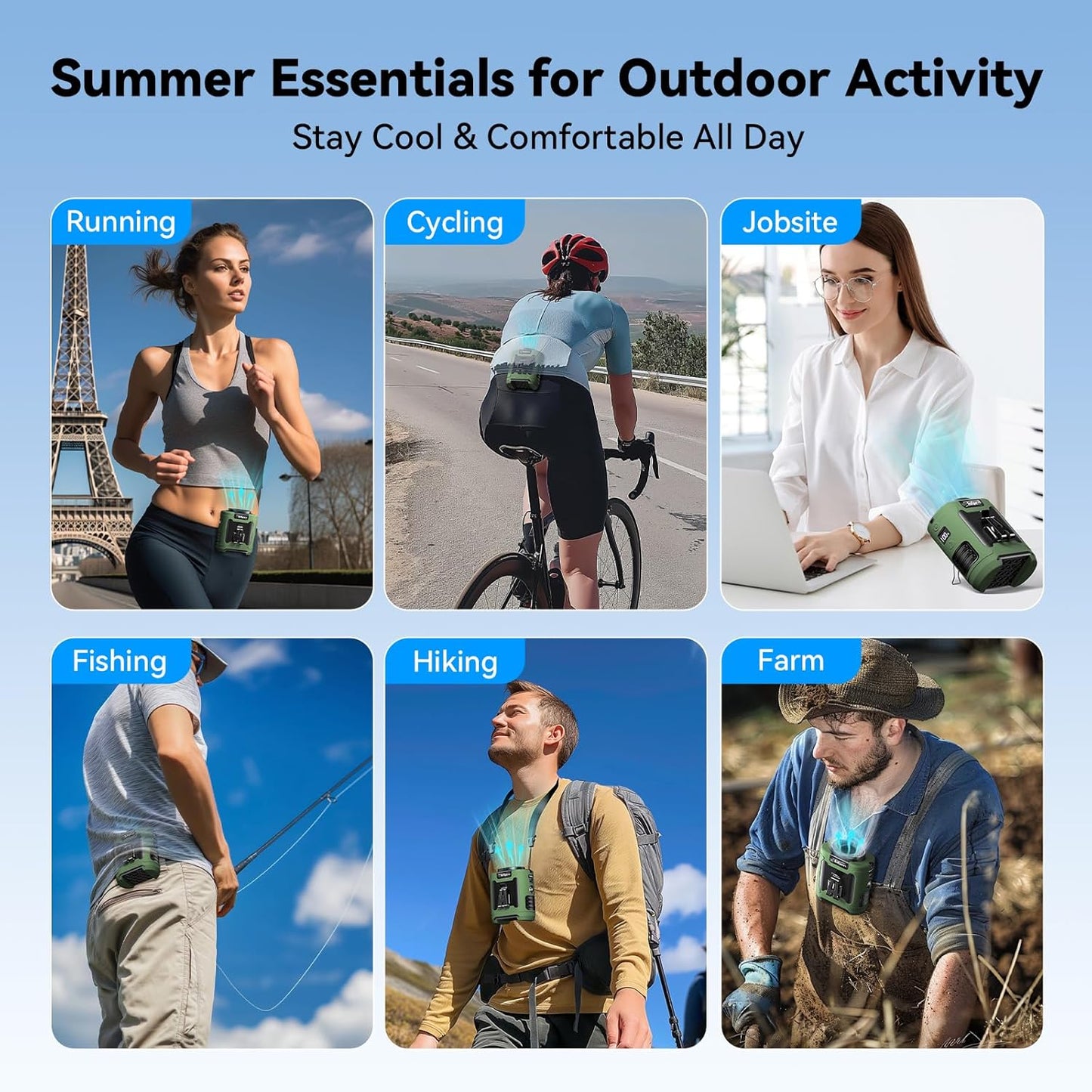 2025 Portable Waist Fan 12000mAh Rechargeable Waist Clip Fan,6 Speeds 16000RPM Strong Airflow Personal Fans with Max 30H Working Time,Hands-Free Hanging Neck Fan,Wearable Belt Fans for Outdoor/Jobsite