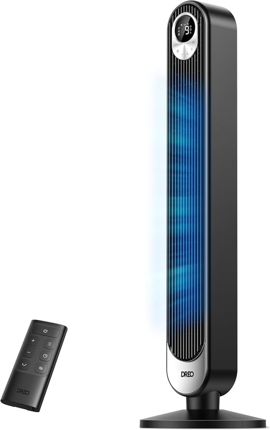Dreo 28dB Tower Fan for Home, 42 Inch Portable Oscillating Bladeless Fan with Remote, 6 Speeds, 4 Modes, LED Display, 12H Timer, Powerful Cooling Floor Fan, Standing Fans for Bedroom,Quiet
