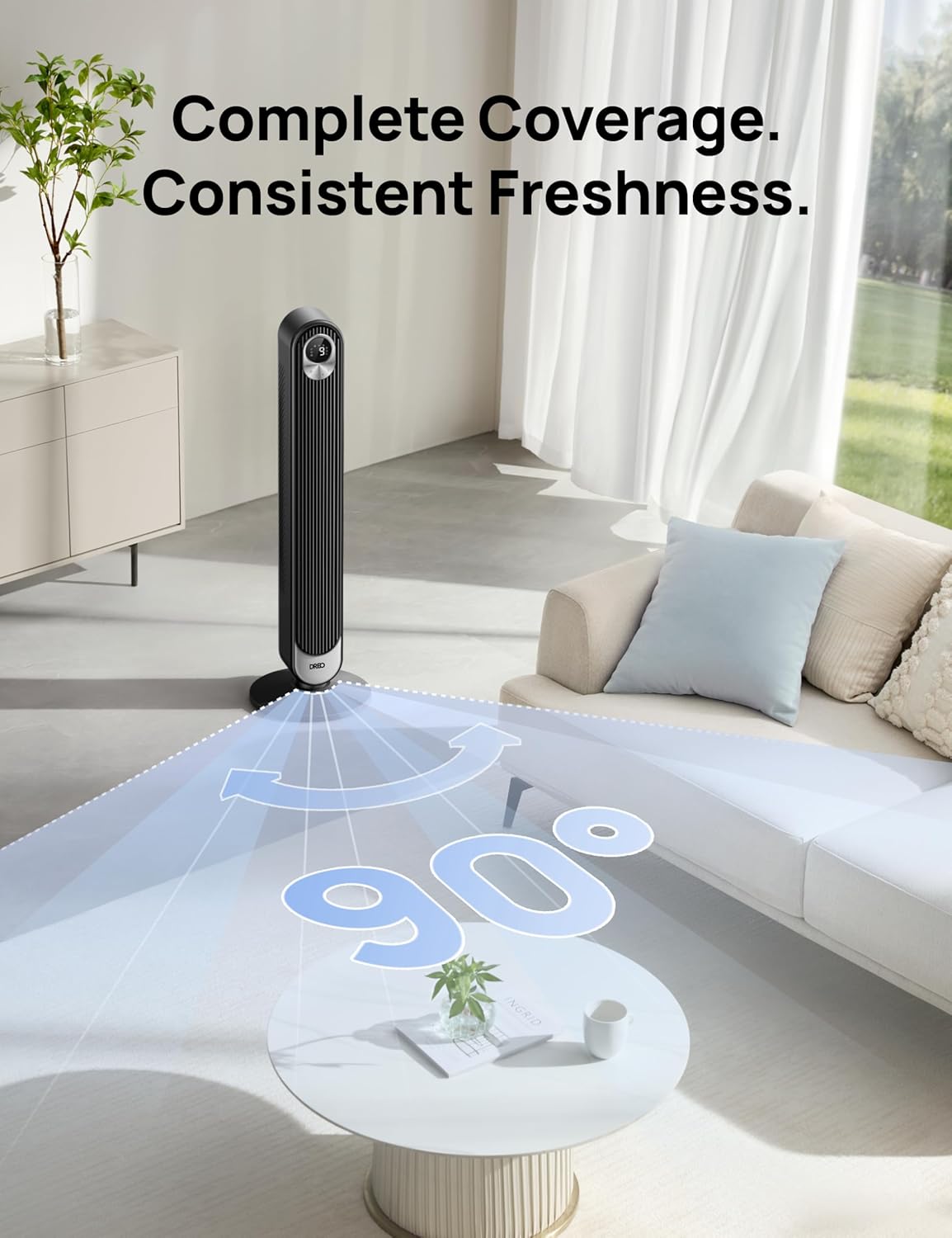 Dreo 28dB Tower Fan for Home, 42 Inch Portable Oscillating Bladeless Fan with Remote, 6 Speeds, 4 Modes, LED Display, 12H Timer, Powerful Cooling Floor Fan, Standing Fans for Bedroom,Quiet