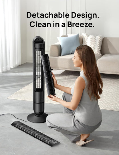Dreo 28dB Tower Fan for Home, 42 Inch Portable Oscillating Bladeless Fan with Remote, 6 Speeds, 4 Modes, LED Display, 12H Timer, Powerful Cooling Floor Fan, Standing Fans for Bedroom,Quiet