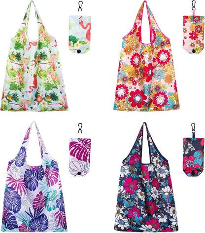 Auidy_6TXD 4pcs Reusable Shopping Bags, Foldable Shopping Bags Washable Grocery Bags Foldable in a Pouch Eco Tote Shopping Bag Groceries Tote Bags for Daily Shopping Groceries Travel Storage
