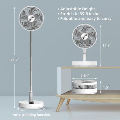 CooCoCo 10" Battery Operated Fan, Portable Travel Fan for Sleeping, Oscillating Fan with Remote Control, Cordless Rechargeable Pedestal Fan, Standing Fan for Bedroom, Home, Office, Dorm