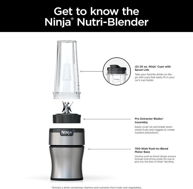 Ninja BN300C, Personal Nutri-Blender With Ice-Crushing Technology, Black/Silver, 700W