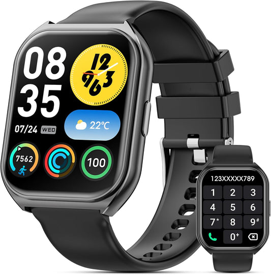 Smart Watch for Men Women with Bluetooth Call,1.85 inch Touch Screen Fitness Watch with Heart Rate Blood Oxygen Sleep Tracker, IP68 Waterproof Smartwatch Compatible with Android iOS (Black)