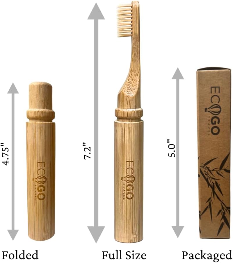 EcoGoTravel Foldable Bamboo Toothbrush with BPA-Free Soft Bristles | Eco-Friendly, Travel-Sized, Reusable Compact Case, Biodegradable Recycled Packaging