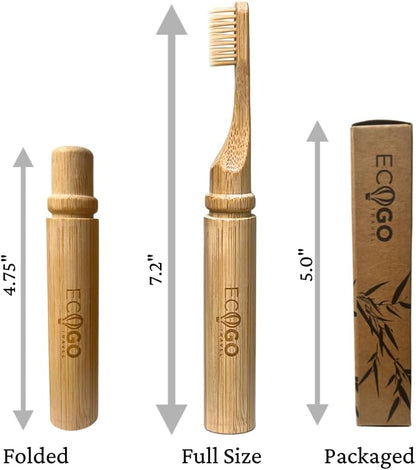 EcoGoTravel Foldable Bamboo Toothbrush with BPA-Free Soft Bristles | Eco-Friendly, Travel-Sized, Reusable Compact Case, Biodegradable Recycled Packaging