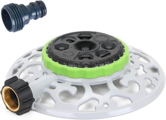 STYDDI Turret Sprinkler, 8-Pattern Stationary Metal Garden Sprinkler with QuickConnect Product Adapter for Small Areas, Gardens, or Odd Shaped Yards