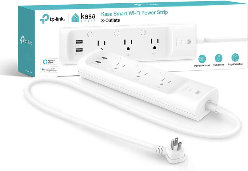 Kasa Smart Plug Power Strip by TP-Link (KP303) - Surge Protector with 3 Smart Outlets and 2 USB Ports, Works with Alexa Echo and Google Home, 2.4 Ghz Wifi Required, No Hub Required