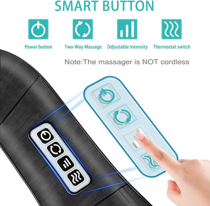 Shiatsu Neck & Shoulder Massager with Heat – Deep Tissue Kneading Electric Back Massager – Wrap-Around Neck Massage Pillow with Auto Shut-Off (Corded) - PuriLite