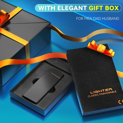 Gifts for Him Her Men Boyfriend Husband, Coquimbo Electric Lighter USB Rechargeable Windproof Lighter, Flameless Dual Arc Plasma Lighter for Household Candie Incense Fireplace (Black)