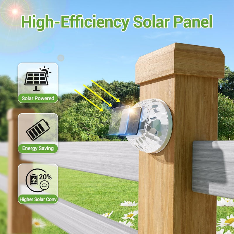 Outdoor Solar Lights 4 Pack, 360°Glow Decorative Solar Fence Lights, Auto On/Off Solar Patio Lights Waterproof, Outdoor Wall Lights for Yard Garden Patio Railing Pool, Warm White
