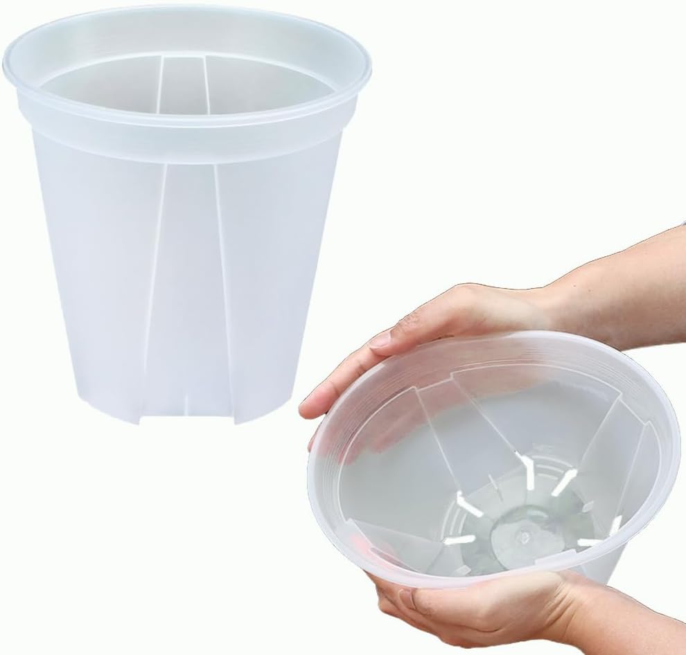 Reinforced Clear Nursery Pots for Plants,Assorted Sizes,12Pack 4/5/6 inch Transparent Plastic Plant Pots with Drainage Holes, Garden Pots for Plants Flowers with 12Pack Trays and 15pcs Plant Labels