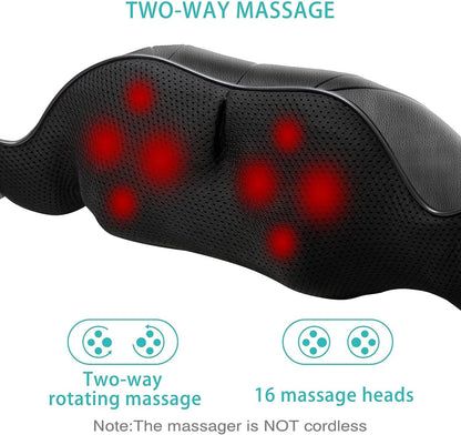 Shiatsu Neck & Shoulder Massager with Heat – Deep Tissue Kneading Electric Back Massager – Wrap-Around Neck Massage Pillow with Auto Shut-Off (Corded) - PuriLite