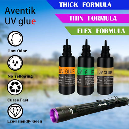 UV Clear Glue Thick Thin Flew+UV Power 395nm Zoomable Pen Light for UV Glue Curing,Heads Bodies and Wings, Small Mini Stylus, IPX5 Water-Resistant