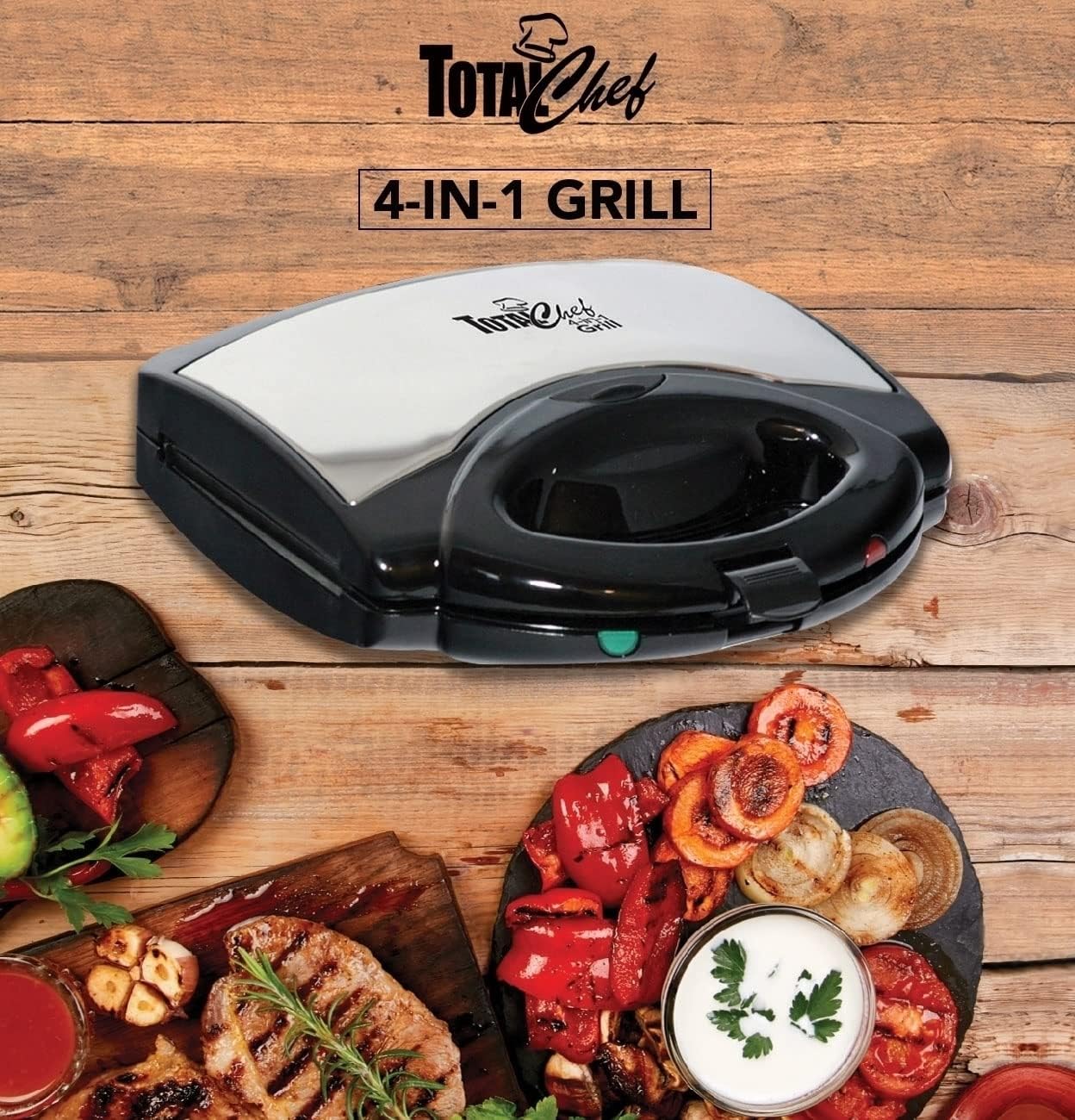 Total Chef Waffle Maker - Mini Belgium Gaufrier, Sandwich, Grill, Panini Press Machine, Electric, Non-Stick Removable Plates, Easy To Clean Countertop Cooking Kitchen Appliance For Breakfast, 4 in1