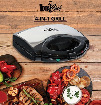 Total Chef Waffle Maker - Mini Belgium Gaufrier, Sandwich, Grill, Panini Press Machine, Electric, Non-Stick Removable Plates, Easy To Clean Countertop Cooking Kitchen Appliance For Breakfast, 4 in1