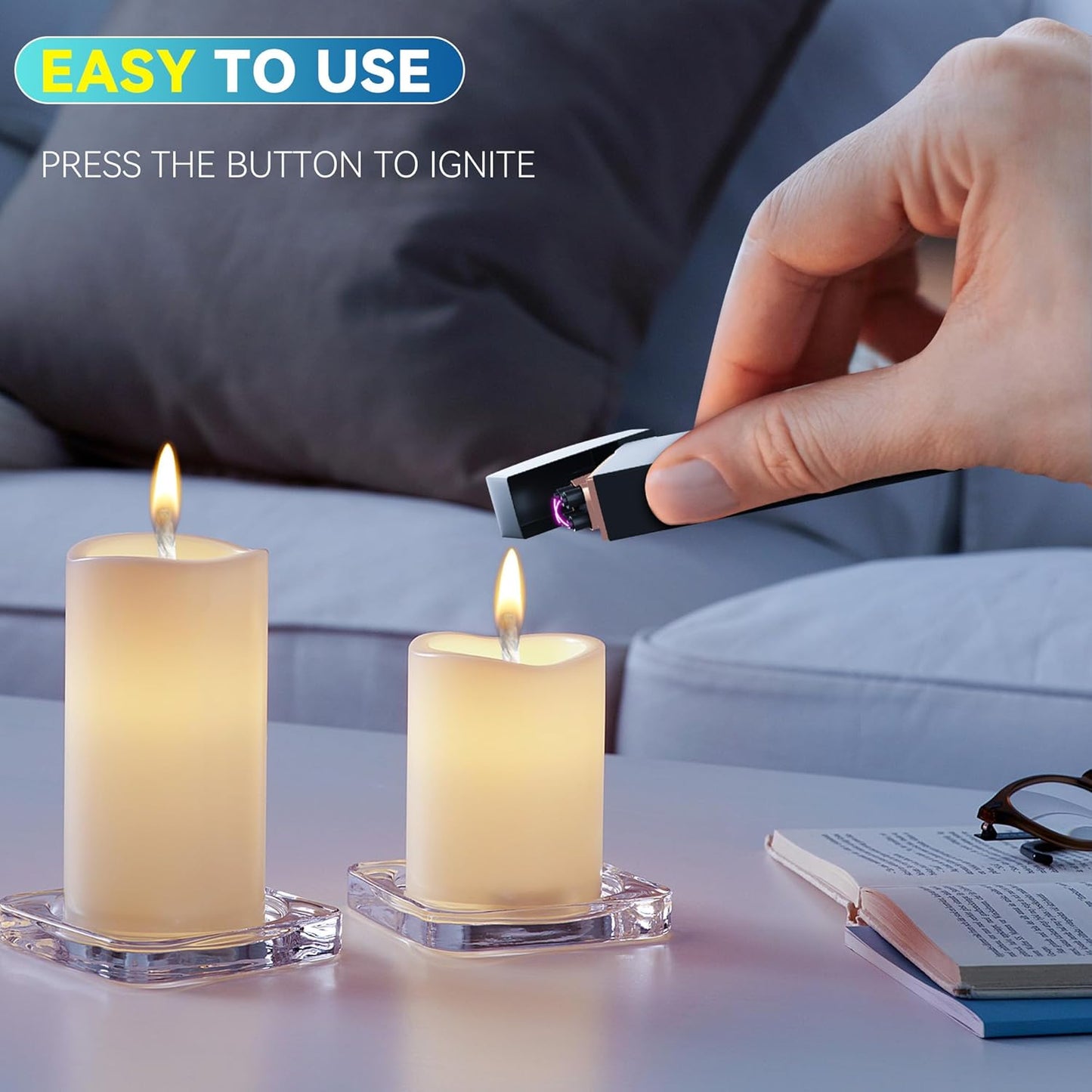 Gifts for Him Her Men Boyfriend Husband, Coquimbo Electric Lighter USB Rechargeable Windproof Lighter, Flameless Dual Arc Plasma Lighter for Household Candie Incense Fireplace (Black)