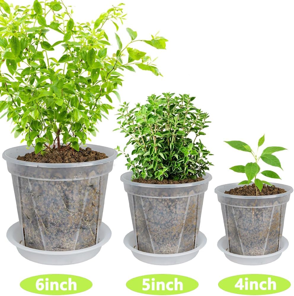 Reinforced Clear Nursery Pots for Plants,Assorted Sizes,12Pack 4/5/6 inch Transparent Plastic Plant Pots with Drainage Holes, Garden Pots for Plants Flowers with 12Pack Trays and 15pcs Plant Labels