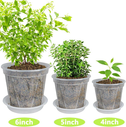 Reinforced Clear Nursery Pots for Plants,Assorted Sizes,12Pack 4/5/6 inch Transparent Plastic Plant Pots with Drainage Holes, Garden Pots for Plants Flowers with 12Pack Trays and 15pcs Plant Labels