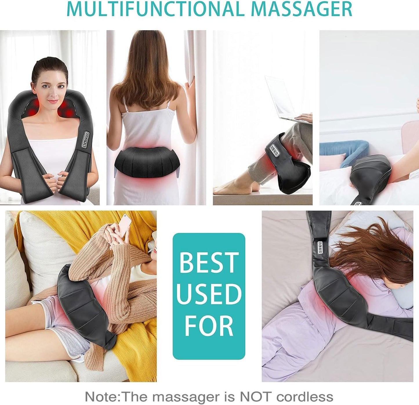 Shiatsu Neck & Shoulder Massager with Heat – Deep Tissue Kneading Electric Back Massager – Wrap-Around Neck Massage Pillow with Auto Shut-Off (Corded) - PuriLite