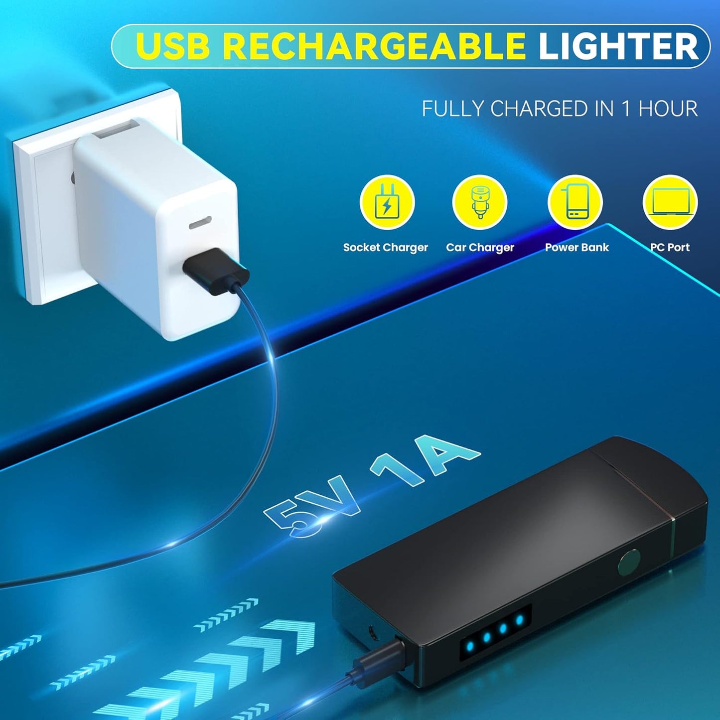 Gifts for Him Her Men Boyfriend Husband, Coquimbo Electric Lighter USB Rechargeable Windproof Lighter, Flameless Dual Arc Plasma Lighter for Household Candie Incense Fireplace (Black)