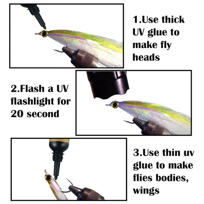 UV Clear Glue Thick Thin Flew+UV Power 395nm Zoomable Pen Light for UV Glue Curing,Heads Bodies and Wings, Small Mini Stylus, IPX5 Water-Resistant