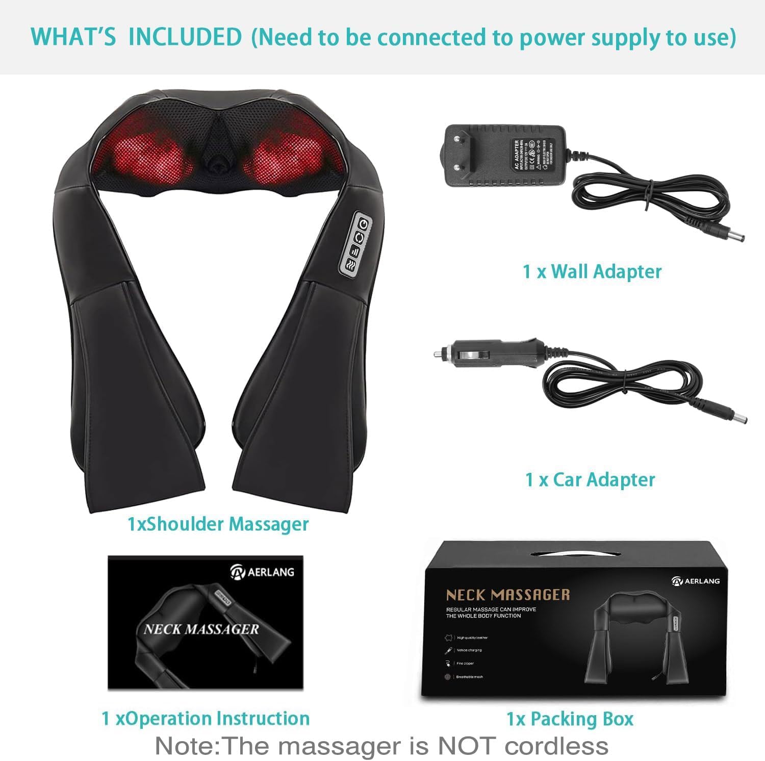 Shiatsu Neck & Shoulder Massager with Heat – Deep Tissue Kneading Electric Back Massager – Wrap-Around Neck Massage Pillow with Auto Shut-Off (Corded) - PuriLite