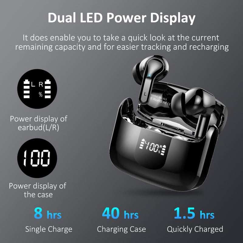 Wireless Earbuds, Bluetooth 5.4 Headphones 2025 Ear Buds with 4 ENC Noise Cancelling Mics, Deep Bass HiFi Stereo 40H in Ear Earphones with LED Display, IP7 Waterproof Bluetooth Earbuds for Android/iOS