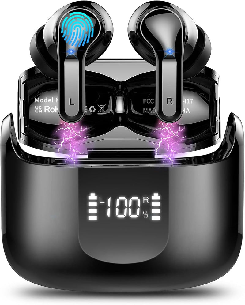 Wireless Earbuds, Bluetooth 5.4 Headphones 2025 Ear Buds with 4 ENC Noise Cancelling Mics, Deep Bass HiFi Stereo 40H in Ear Earphones with LED Display, IP7 Waterproof Bluetooth Earbuds for Android/iOS