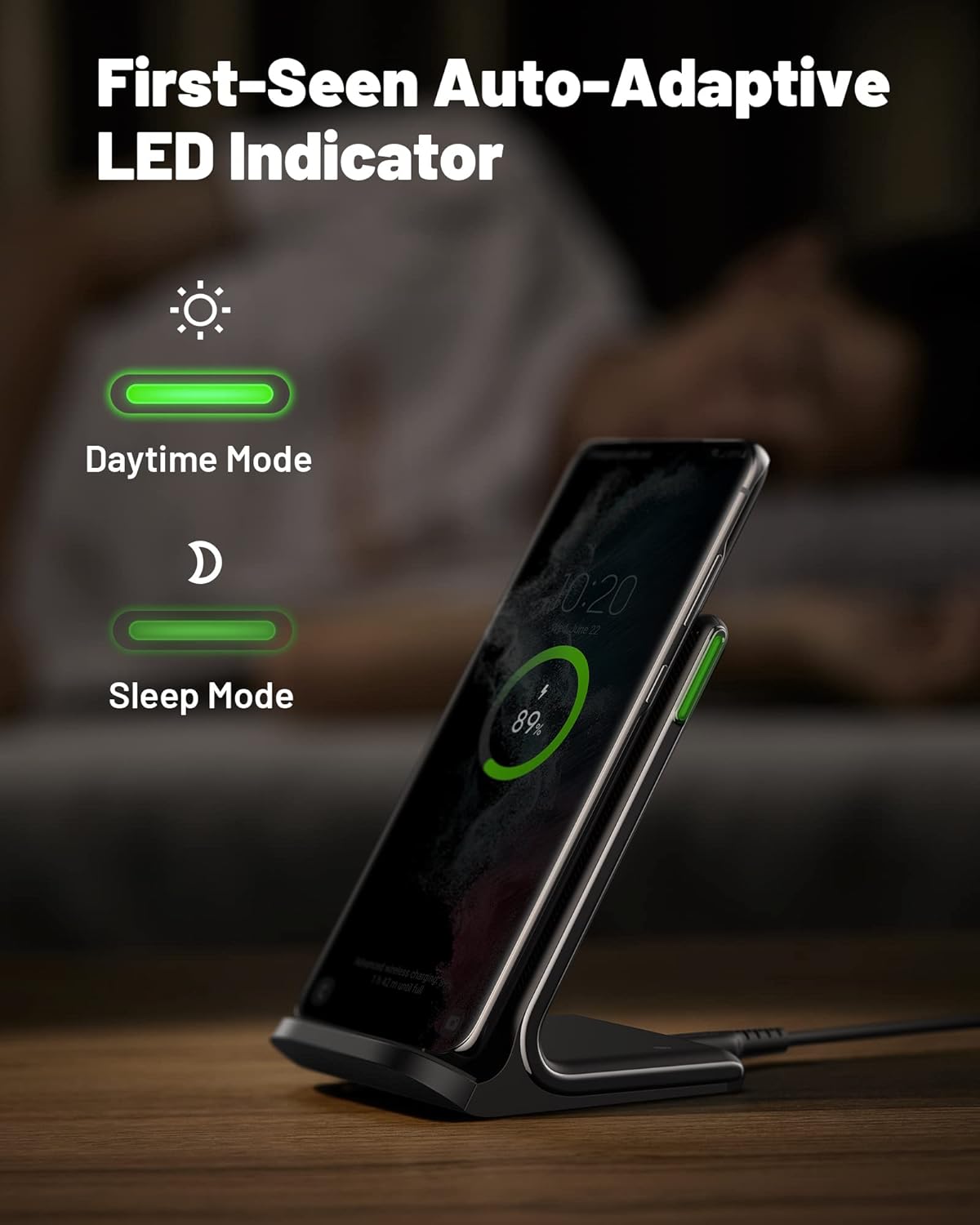 INIU Wireless Charger, 15W Qi Certified Fast Wireless Charging Stand with Sleep-Friendly Adaptive Light for iPhone 16 15 14 13 12 Pro Max Plus Samsung Galaxy S23 S22 Ultra S21 S20 Note 20 Google etc