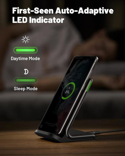 INIU Wireless Charger, 15W Qi Certified Fast Wireless Charging Stand with Sleep-Friendly Adaptive Light for iPhone 16 15 14 13 12 Pro Max Plus Samsung Galaxy S23 S22 Ultra S21 S20 Note 20 Google etc