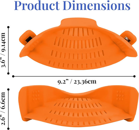 Original Kitchen Gizmo Strainer for Pots, Pans, and Bowls - Adjustable Silicone Clip on Colander - Snap N Strain Kitchen Gadget for Fruits, Veggies, Salads, Pasta, and More - Dishwasher Safe - Orange - PuriLite