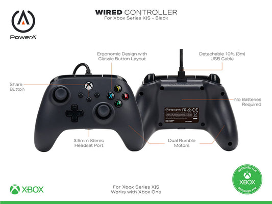 PowerA Wired Controller For Xbox Series X|S - Black, Gamepad, Video Game Controller Works with Xbox One - PuriLite