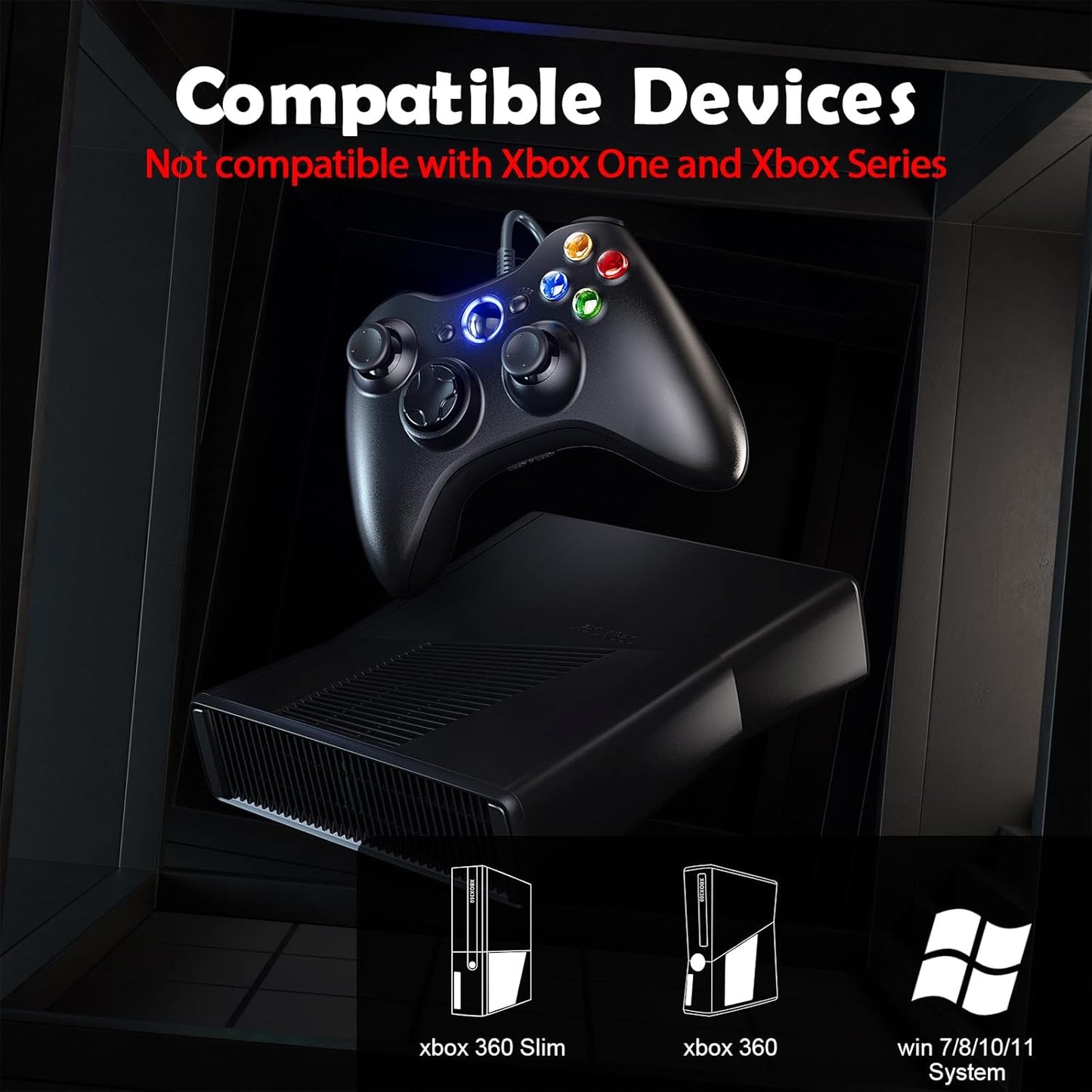 LENISUOLE Wired Controller for Xbox 360 1 Pack, Compatible with xbox 360/360 S/360 E, with Dual-Vibration, 2.5mm headphone Jack