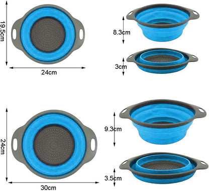 Collapsible Colander, 2 Pcs Silicone Collaspsible Strainer for Draining Pasta, Vegetable and Fruit