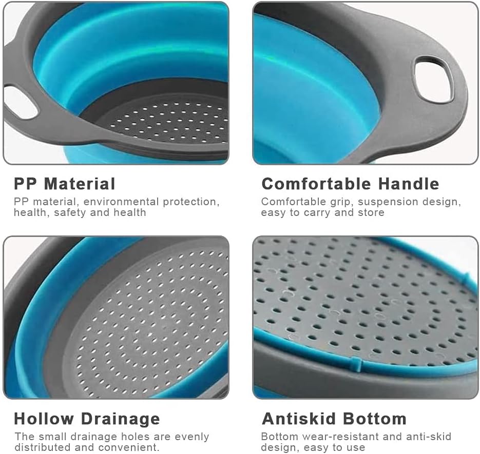 Collapsible Colander, 2 Pcs Silicone Collaspsible Strainer for Draining Pasta, Vegetable and Fruit
