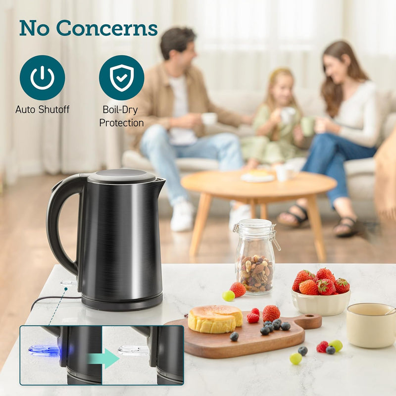 COSORI Electric Kettle Stainless Steel, Cordless,1500W Fast Boiling Water, Auto Shut-Off & Boil-Dry Protection, 1.5L Wide-Open Lid Electric Tea Kettle, Double Wall, Black