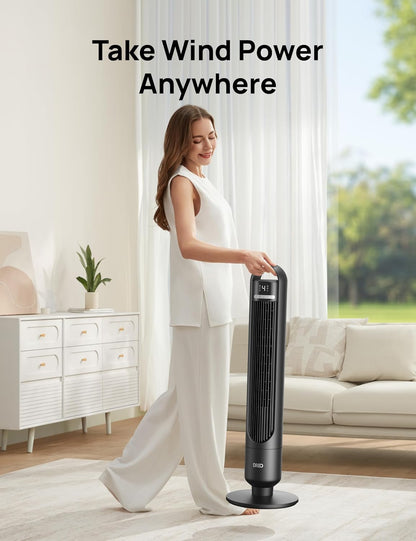 Dreo Tower Fan for Bedroom, 90° Oscillating Standing Fans for Room with 4 Speeds, 3 Modes, 28dB Quiet for Sleep, 25ft/s Velocity, 8H Timer, Remote, Living Room, Office, Home, Black, TF117
