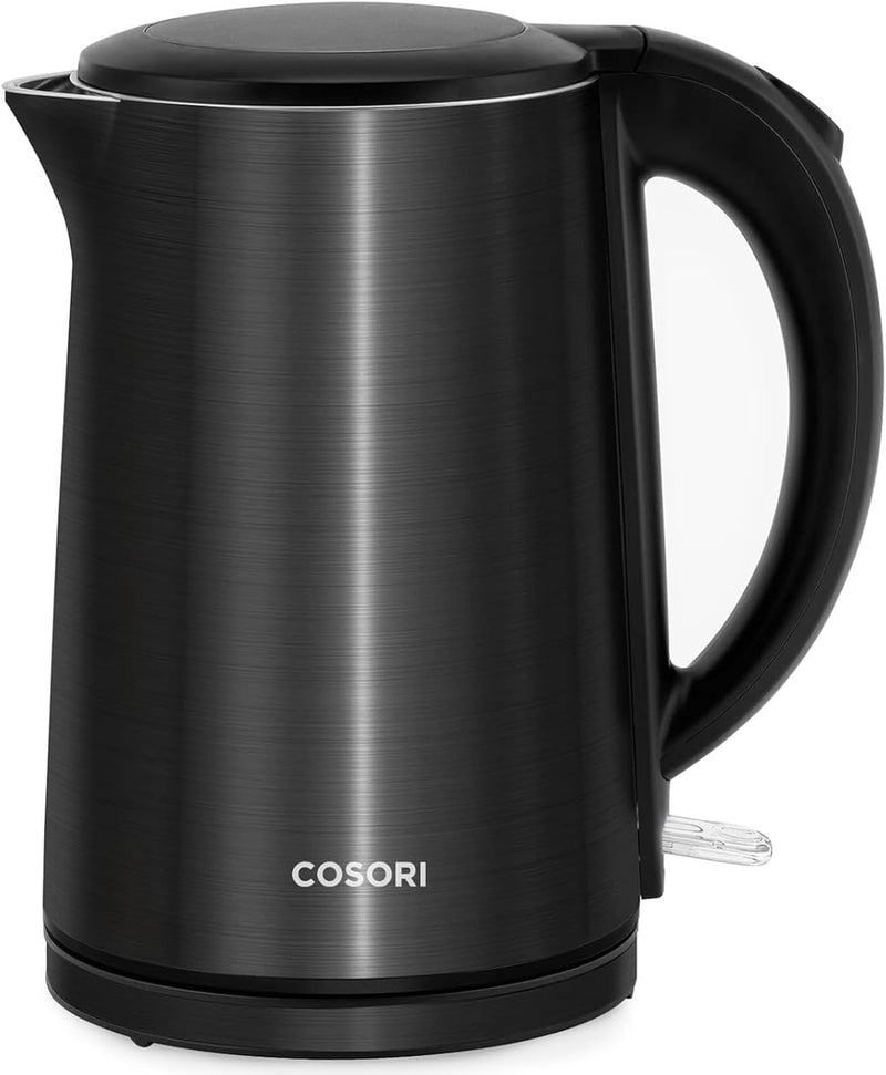 COSORI Electric Kettle Stainless Steel, Cordless,1500W Fast Boiling Water, Auto Shut-Off & Boil-Dry Protection, 1.5L Wide-Open Lid Electric Tea Kettle, Double Wall, Black